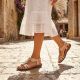 9. Women's gold floral slip-on sandals Rieker V7573-90