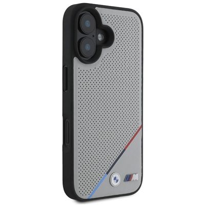 4. BMW M Perforated Tricolor Line MagSafe iPhone 16 Case - Gray