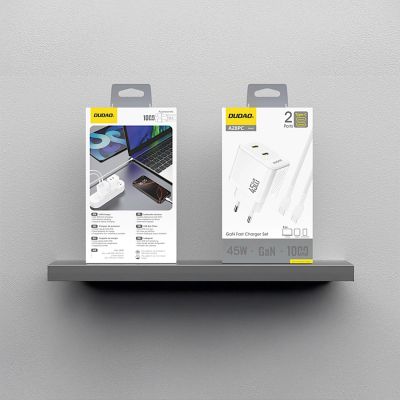 2. Dudao A28PCEU PD 45W GaN 2xUSB-C Wall Charger with USB-C Cable - White