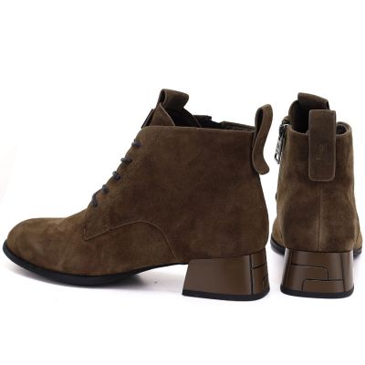 10. Women's leather ankle boots with heels, camel suede, Vinceza FIO27-67036