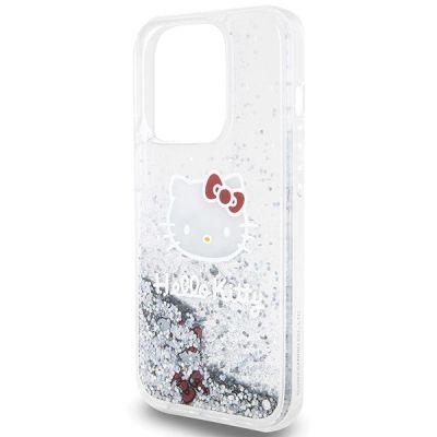 6. Hello Kitty Liquid Glitter Charms Kitty Head case for iPhone 15 Pro - silver