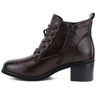 3. Women's leather ankle boots with laces, chocolate, Vinceza EN27-133107