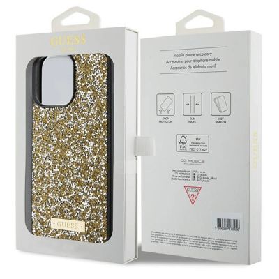 8. Guess Rhinestone Metal Logo case for iPhone 15 Pro Max - yellow