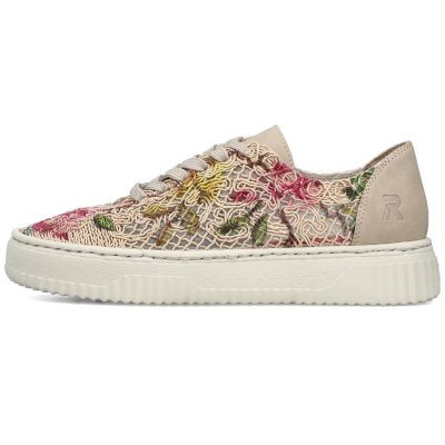 5. Women's openwork shoes with flowers, beige, Rieker N9919-91