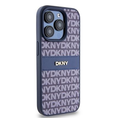 4. DKNY Leather Mono Stripe & Metal Logo case for iPhone 15 Pro - blue