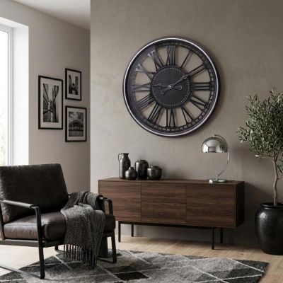 2. Openwork Wall Clock with Roman Numerals, 60 cm, Black