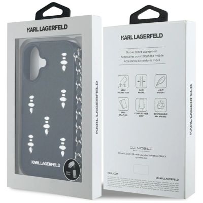 7. Karl Lagerfeld Saffiano Crystals w/Chain iPhone 16 Case - Black