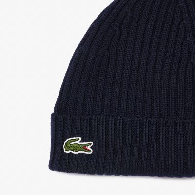 2. Lacoste Ribbed Wool Beanie Navy Blue - RB0001-166