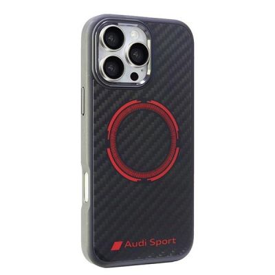 2. Audi Carbon Fiber Sport Red Circle MagSafe Case for iPhone 16 Pro Max 6.9" - Black