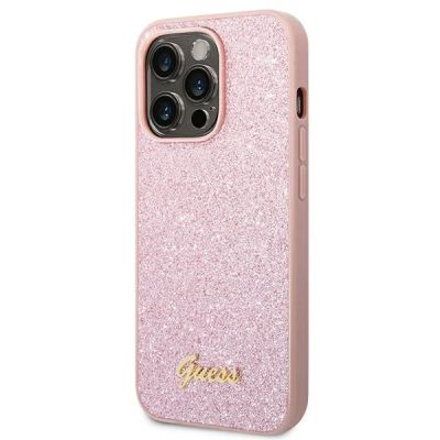 2. Guess Glitter Script Case for iPhone 14 Pro Max - Pink