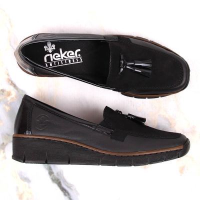 15. Rieker W RKR395 black wedge shoes