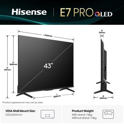 4. Hisense E7Q PRO 43E7Q PRO 109.2 cm (43") 4K Ultra HD Smart TV Wi-Fi Black