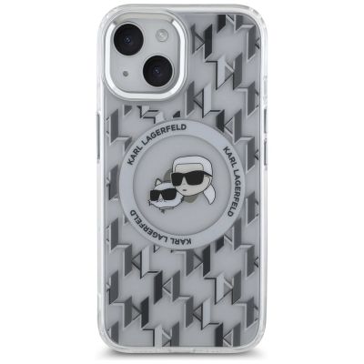 3. Karl Lagerfeld IML Monogram Karl & Choupette Head MagSafe iPhone 15 Case - Clear