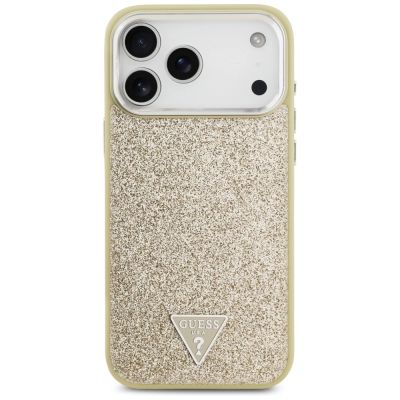 3. Guess Glitter Triangle Logo MagSafe Case for iPhone 17 Pro Max - Gold
