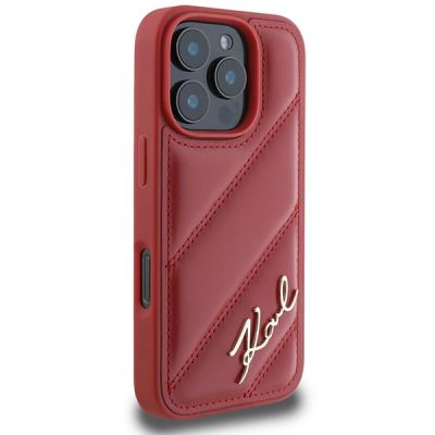 4. Karl Lagerfeld Quilted Signature iPhone 16 Pro Case - Red