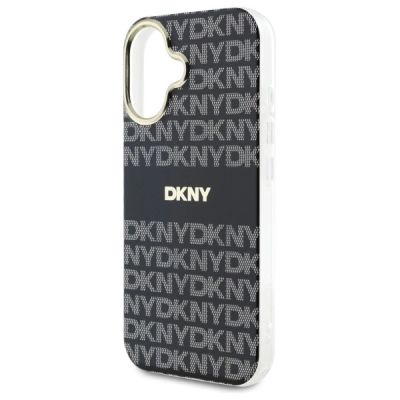 6. DKNY Repeat Texture Pattern With Stripe iPhone 16 Case - Black