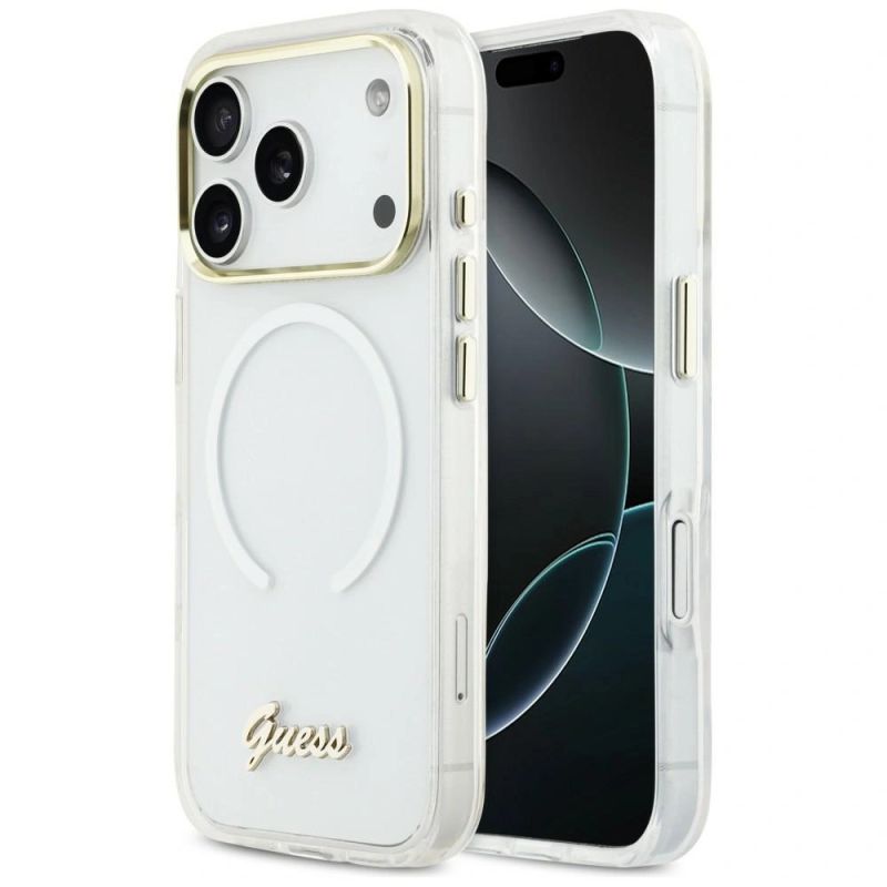 Guess IML Gradient Script Metal MagSafe Case for iPhone 17 Pro - White