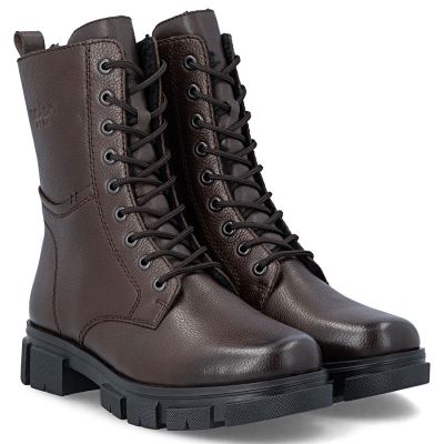 4. Women's leather ankle boots, insulated, brown
