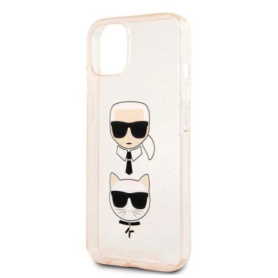 6. Karl Lagerfeld Glitter Karl's & Choupette Head Case for iPhone 13 mini - Gold