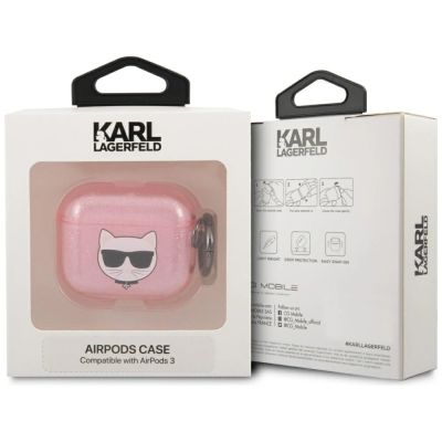 3. Karl Lagerfeld Glitter Choupette Case for AirPods 3 - Pink