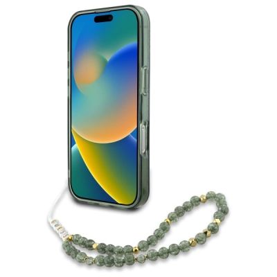 4. Guess IML Flowers Allover Electro With Pearl Strap MagSafe case for iPhone 16 Plus - green