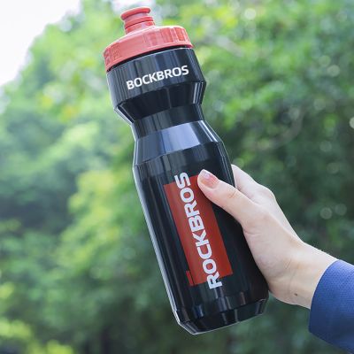 9. Rockbros 750 ml Bike Bottle - Transparent Black with Red Mouthpiece