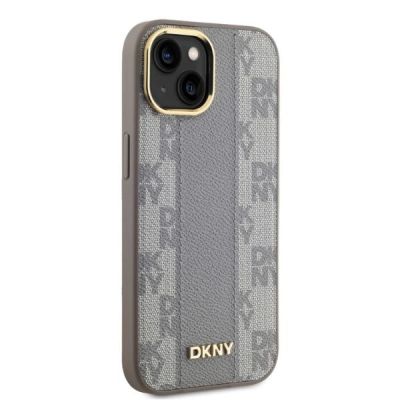 4. DKNY Leather Checkered Mono Pattern MagSafe iPhone 14 Case - Beige