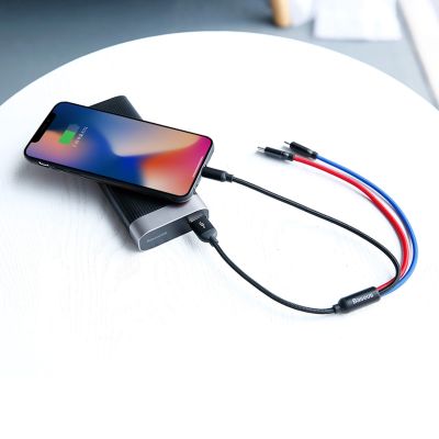 8. Baseus Three Primary Colors 3in1 USB-A - micro USB / Lightning / USB-C 3.5A cable 0.3 m - black