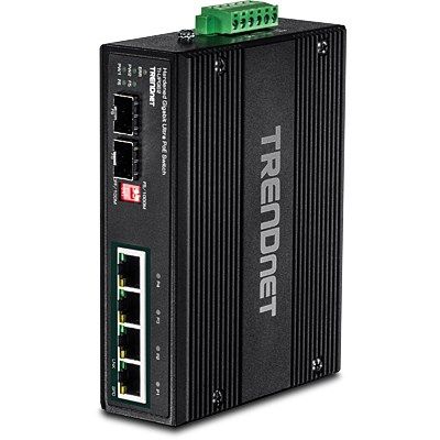 2. TRENDnet TI-UPG62 Switch - Unmanaged - 4 x 10/100/1000 (PoE+) + 2 x Gigabit SFP - DIN rail mountable, Wall mountable - PoE+ (240W) - DC