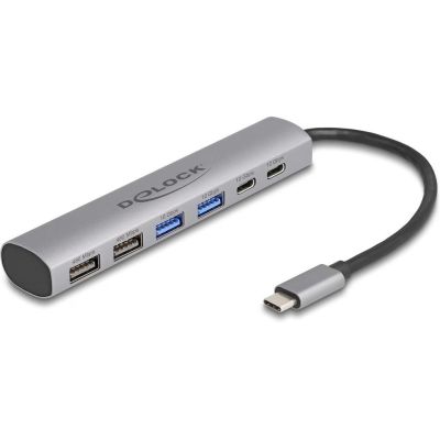 DeLOCK 6-port USB hub with 4 x USB Type-A female and 2 x USB Type-C female
