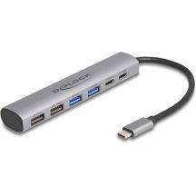 DeLOCK 6-port USB hub with 4 x USB Type-A female and 2 x USB Type-C female