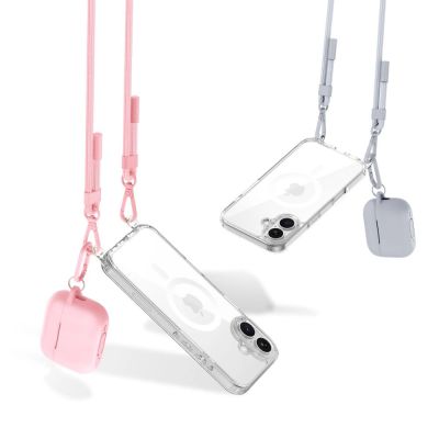 5. Tech-Protect Flexair Chain MagSafe Case for iPhone 16 - Clear + 2 Lanyards (Pink and Gray)