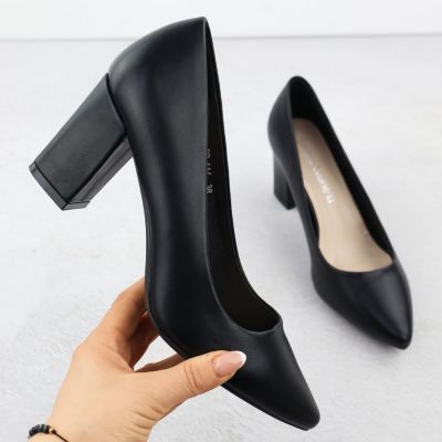 2. Sergio Leone PB414 women's black pumps with a block heel