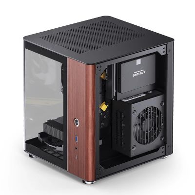 13. Jonsbo TK-0 PC Case, Mini-Tower, Mini-ITX, Tempered Glass, Wood - black