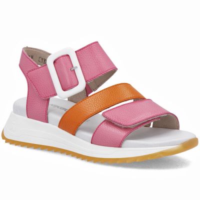 4. Rieker W2950-31 Women's Pink Leather High Heel Sandals