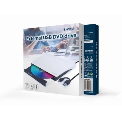 2. GEMBIRD EXTERNAL DVD WRITER 8X, CD 24X USB 3.1 SLIM BLACK AND WHITE