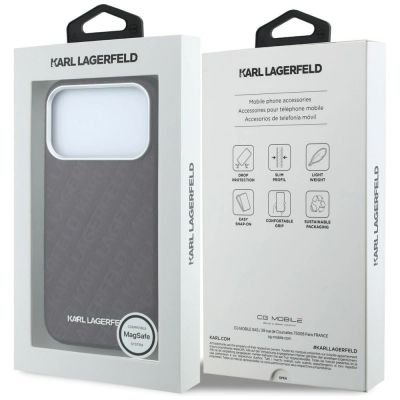 8. Karl Lagerfeld Grained Allover Logo Metal Elongated MagSafe Case for iPhone 17 Pro Max / 18 Pro Max - Burgundy