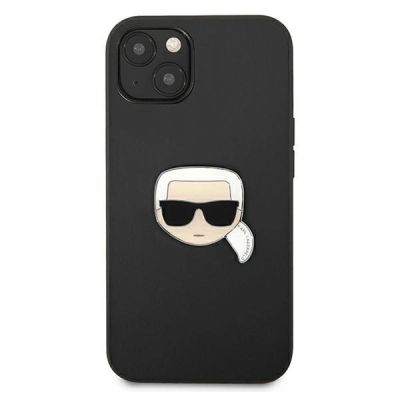 3. Karl Lagerfeld Leather Ikonik Karl's Head Metal Case for iPhone 13 mini - Black