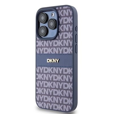 2. DKNY Leather Mono Stripe & Metal Logo case for iPhone 15 Pro - blue