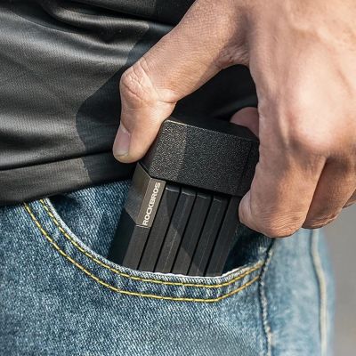 10. Rockbros 32140003001 foldable bicycle lock with key and handle, 88cm - black