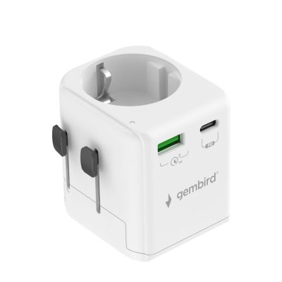 2. GEMBIRD UNIVERSAL GROUNDED TRAVEL ADAPTER 20W, WHITE