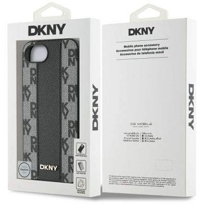 8. DKNY Leather Checkered Mono Pattern MagSafe iPhone 16e Case - Black