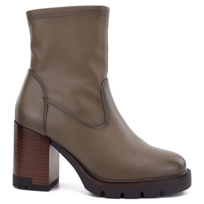 2. Women's khaki ankle boots with a block heel Potocki 12419