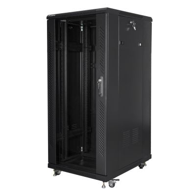 5. LANBERG FLOOR RACK CABINET 19" 27U 600X800 GLASS DOOR LCD BLACK FF01-6827-12BL (FLAT PACK)