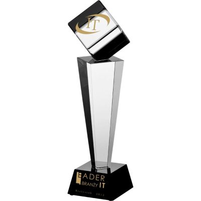 Engraved glass trophy with case + paint filling