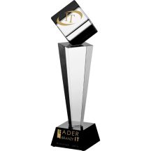 Engraved glass trophy with case + paint filling