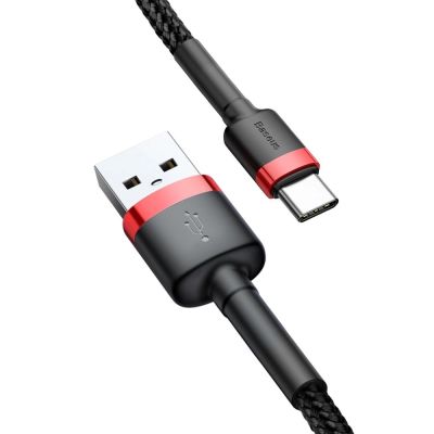 7. Baseus Cafule Cable durable nylon cable USB / USB-C QC3.0 2A 3M black-red (CATKLF-U91)