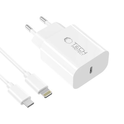 3. Tech-Protect NC20W Wall Charger with 100 cm USB-C / Lightning Cable - White