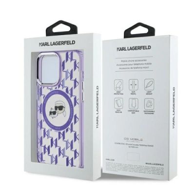 5. Karl Lagerfeld IML Monogram Karl & Choupette Head MagSafe Case for iPhone 15 Pro Max - Purple