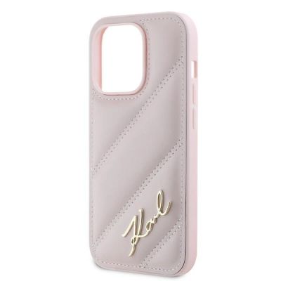 6. Karl Lagerfeld Diagonal Quilted Script case for iPhone 14 Pro Max - pink